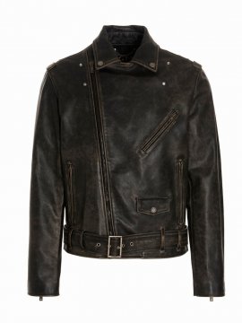 Vintage-effect Leather Biker Jacket In Black