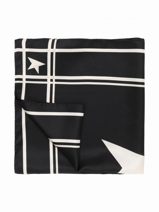 Golden Foulard Star Print Silk In Black