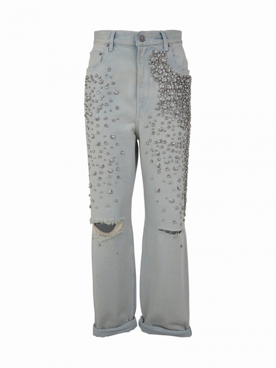 Golden W`s Kim Bleached Washed Denim With Crystal Stones In Blue