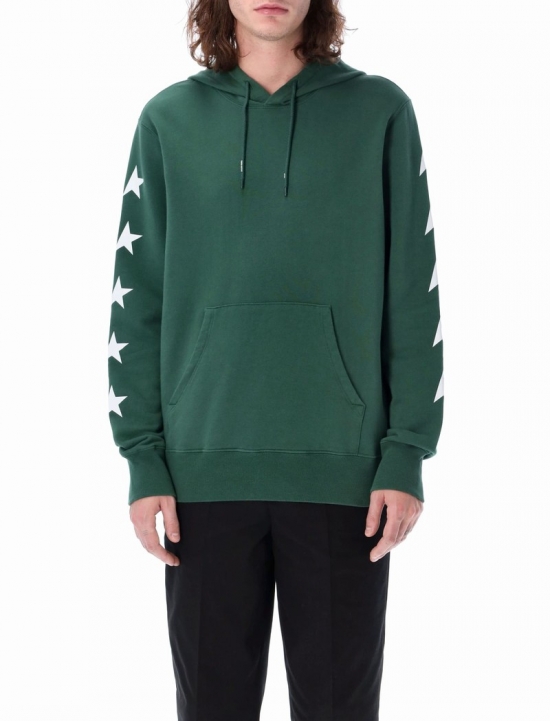 Regular Hoodie With Star Prints In Green