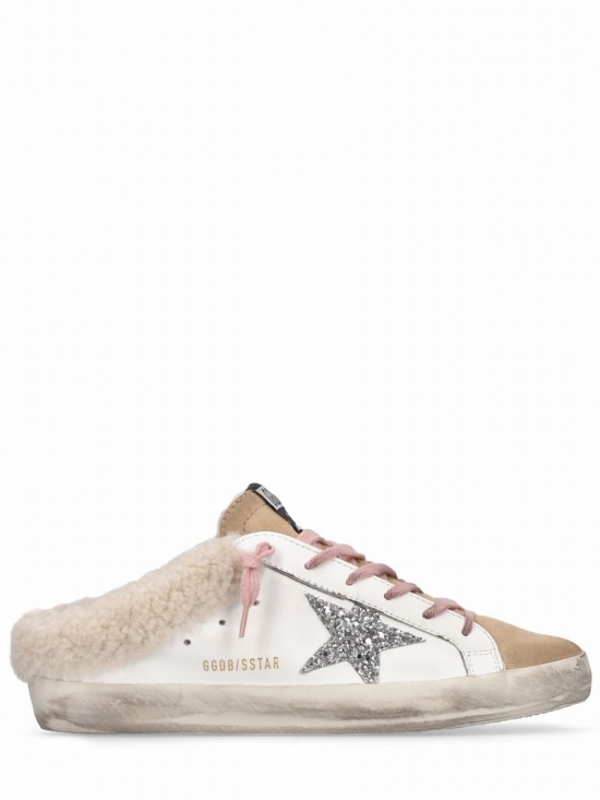 20mm Super Star Leather Mule Sneakers In White,beige