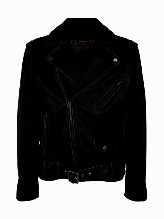 Golden M`s Chiodo Jacket Distressed Bull Leather In Black