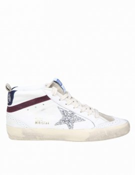 Mid Star Sneakers In White Leather In Wht Silver Wine