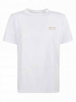 Regular Round Neck T-shirt In White/gold