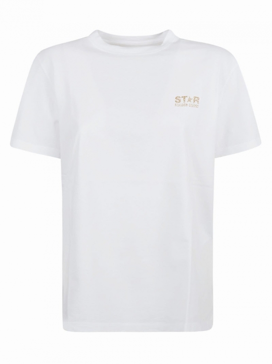 Regular Round Neck T-shirt In White/gold