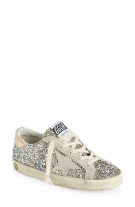 Kids' Super-star Glitter Low Top Sneaker In Platinum/ Ivory/ Gold