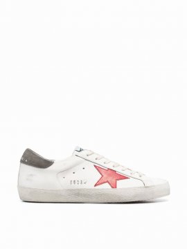 Super-star Leather Upper Laminated Star Suede Heel Metal Lettering In White Red Dark Grey