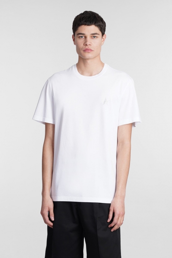 Cotton Crewneck T-shirt In White/silver