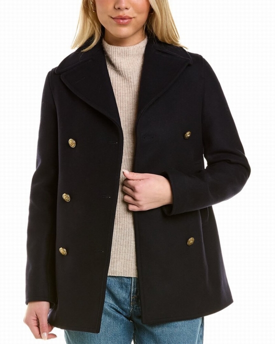 Logo Patch Wool-blend Coat In Blue