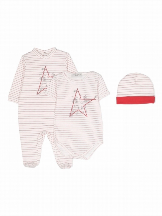 Striped-print Cotton Babygrow Set In White