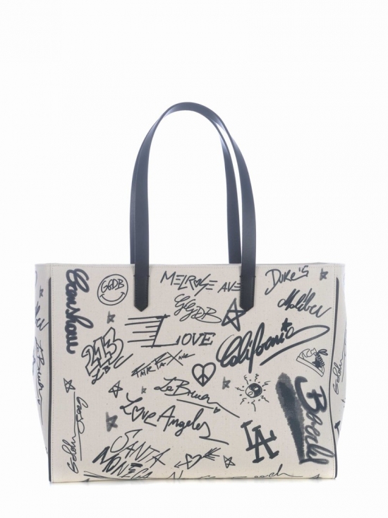 Tote Bag California Journey In Cotton In Bianco