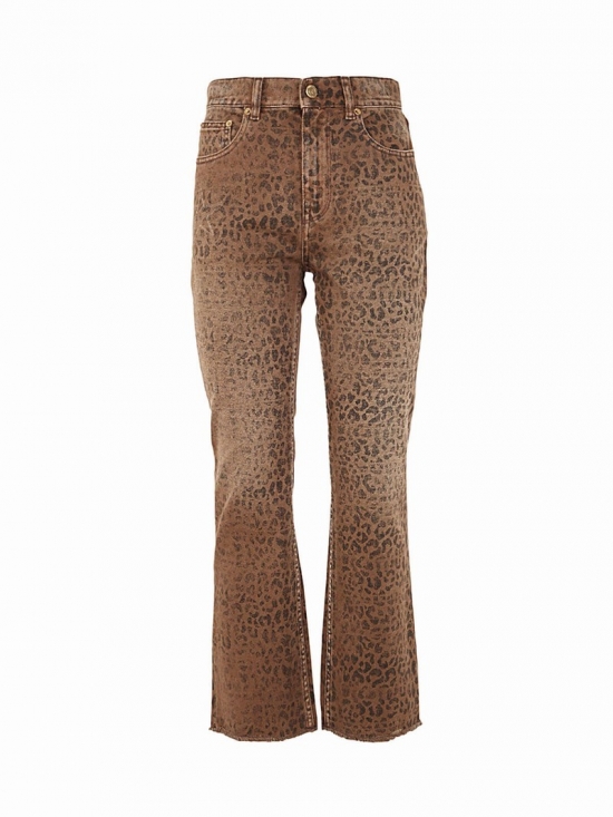 Golden Cropped Flare Faded Leopard Printed Denim In Leopard Tannin Black