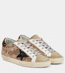 Super-star Glitter Leather Sneakers In Gold Glitter