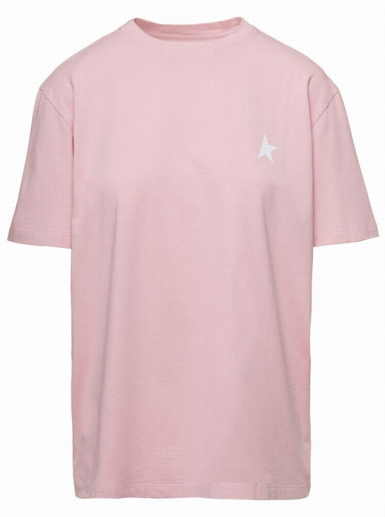 Pink Crewneck T-shirt With Contrasting Logo Print In Cotton Woman In White