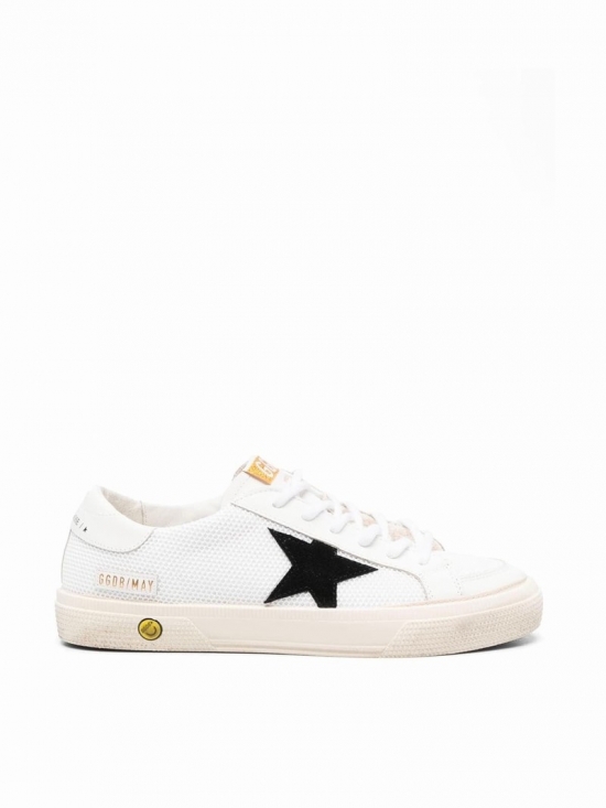 Kids' May Net Upper Leather Toe And Heel Suede Star In White Black