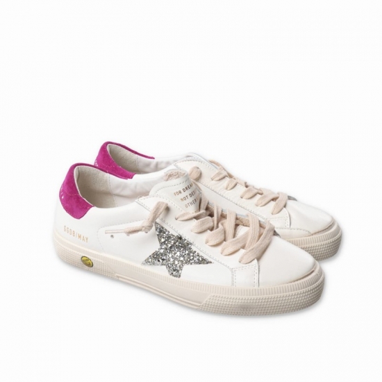 Kids' Sneakers Bianche In Pelle Con Lacci Ragazza In Bianco