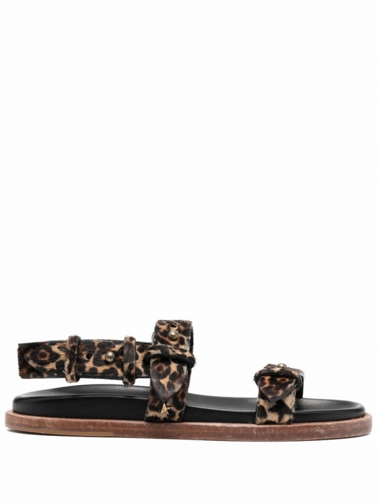 Leopard-print Flat Sandals In Braun