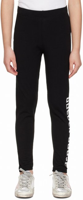 Kids Black Printed Leggings In 80203 Black/white