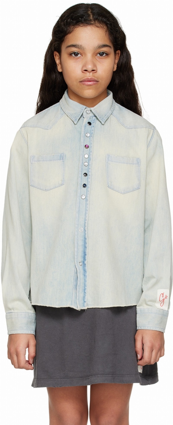 Kids Blue Patch Pocket Denim Shirt In 50100 Blue