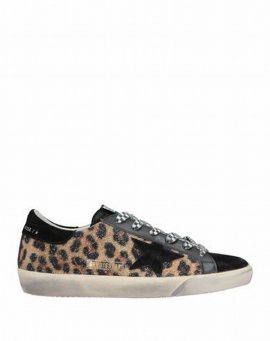 Deluxe Brand Woman Sneakers Black Size 6 Soft Leather, Textile Fibers, Swarovski Pearl In Animal Print