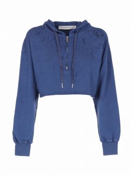 Cropped Sweatshirt With Hood In Ensign Blue