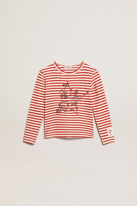 Kids' T-shirt With Embroidery In Red