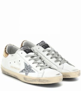 Superstar Leather Sneakers In White/gold/silver