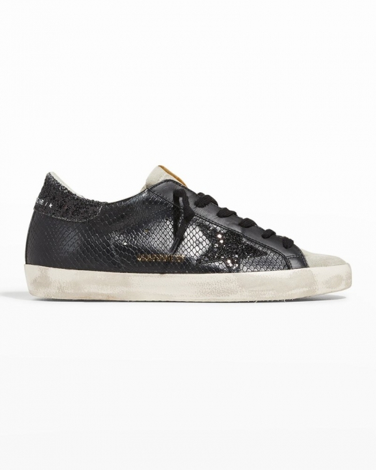 Superstar Leather Glitter Low-top Sneakers In Black