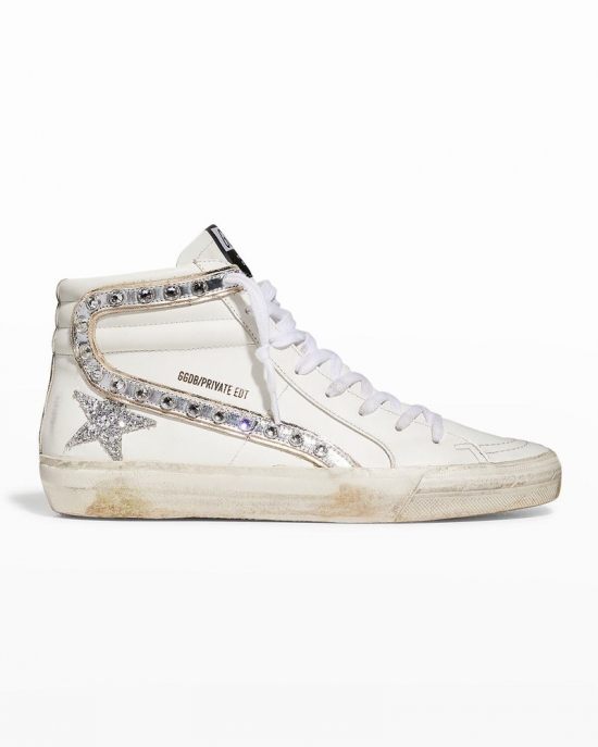 Slide Crystal Leather Mid Sneakers In White