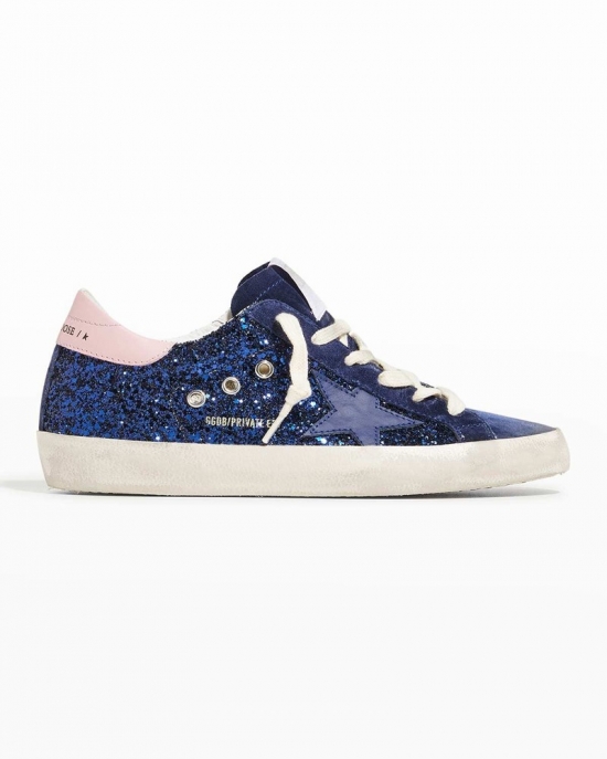 Superstar Leather Glitter Low-top Sneakers In Navy