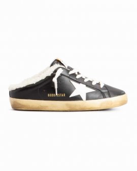 Superstar Sabot Bicolor Shearling Sneakers In Black White Beige