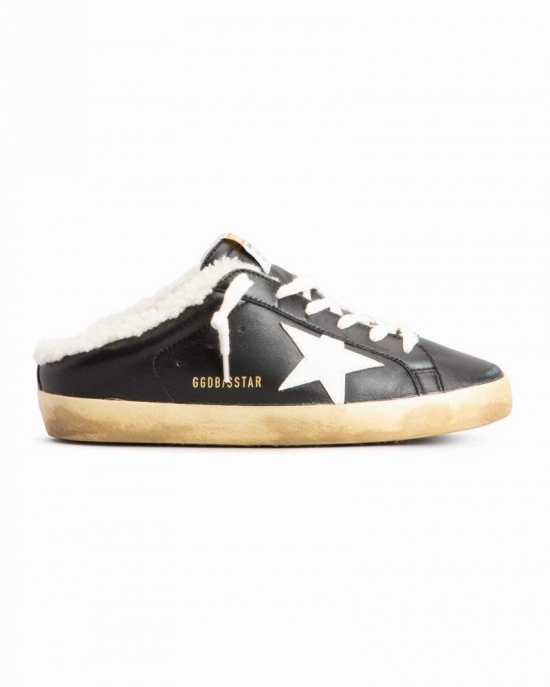 Superstar Sabot Bicolor Shearling Sneakers In Black White Beige