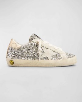 Kids' Girl's Super-star Lace Up Glitter Sneakers, Baby/toddlers In Platinumivorygold