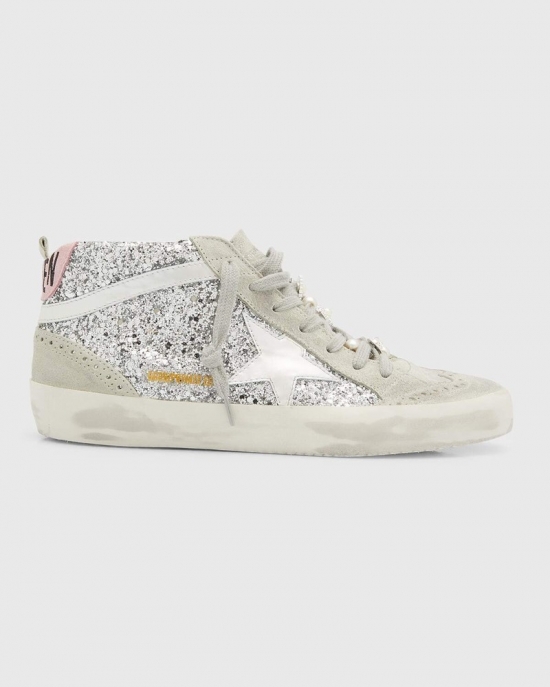 Mid Star Glitter Wing-tip Sneakers In Silver Ice White