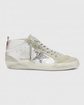 Mid Star Metallic Glitter Wing-tip Sneakers In White Ice Silver