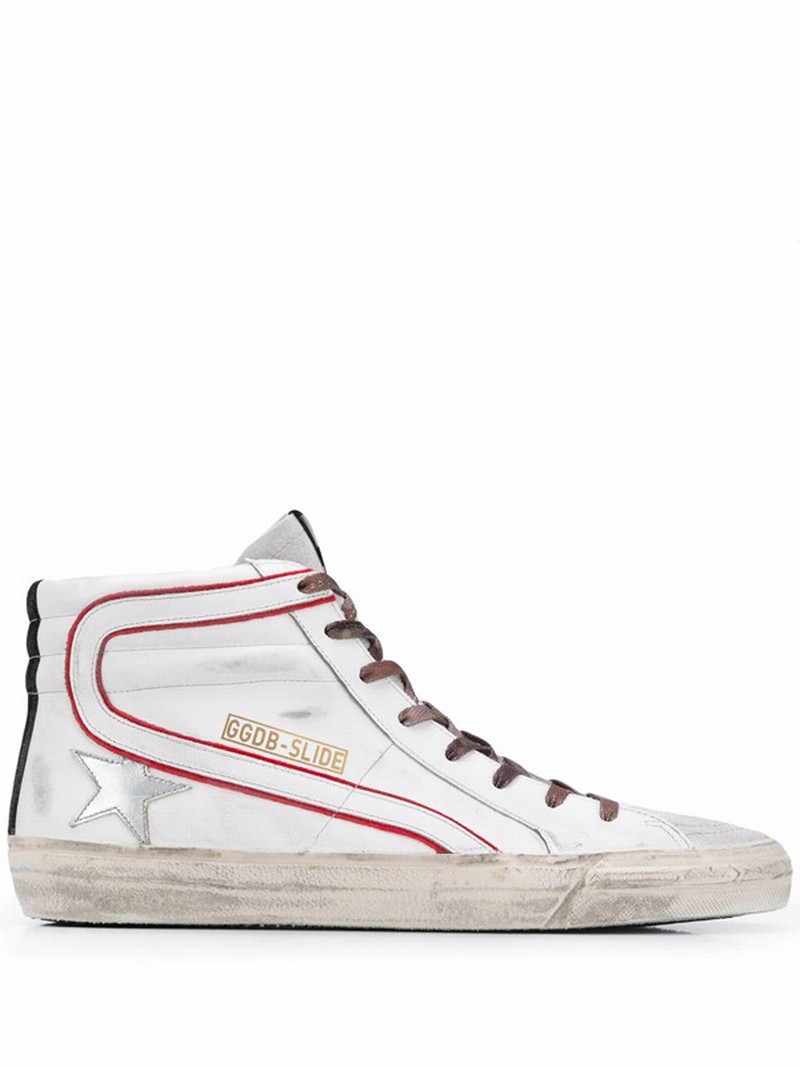 White & Red Slide High-top Sneakers