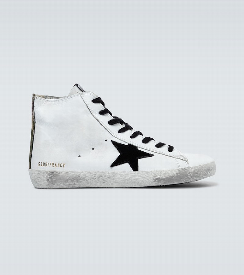 Men's Francy Leather High-top Sneakers W/ Camo-printed Heel In White