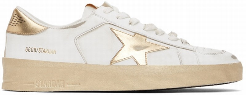 White & Gold Stardan Sneakers In White,gold