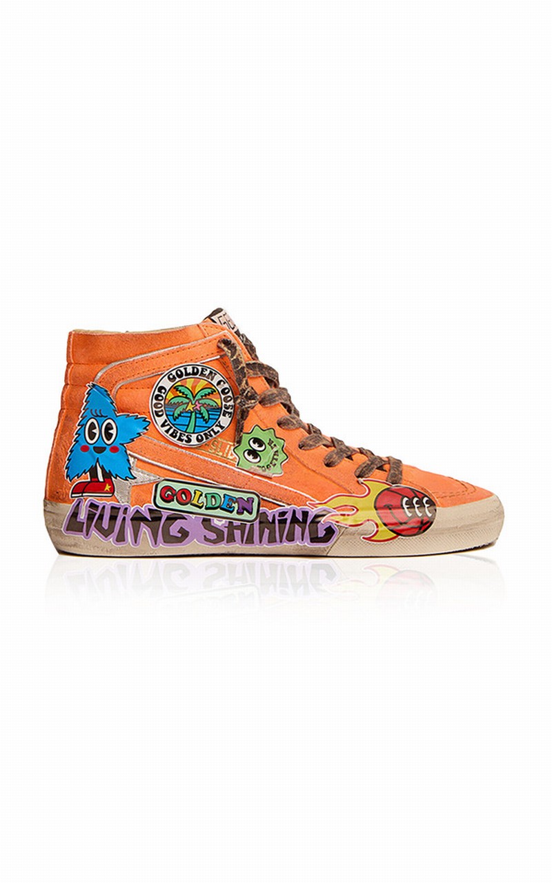 Women's Slide Embellished Suede High-top Sneakers In Orange