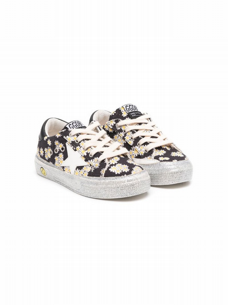 Babies' May Daisy-print Low-top Sneakers In Black