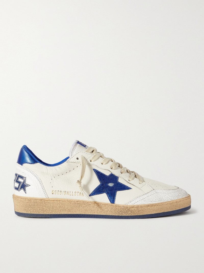 Ball Star Distressed Leather Sneakers In White