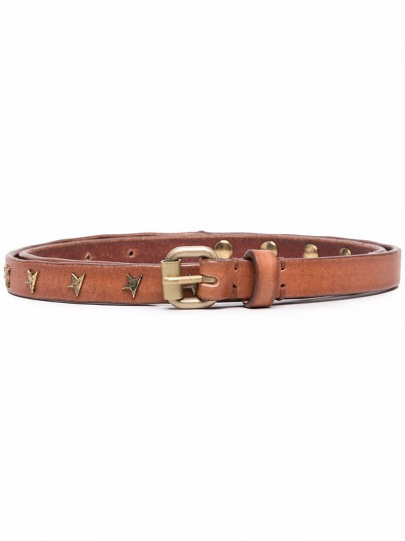 Buckle-fastening Studded Leather Belt In Brown