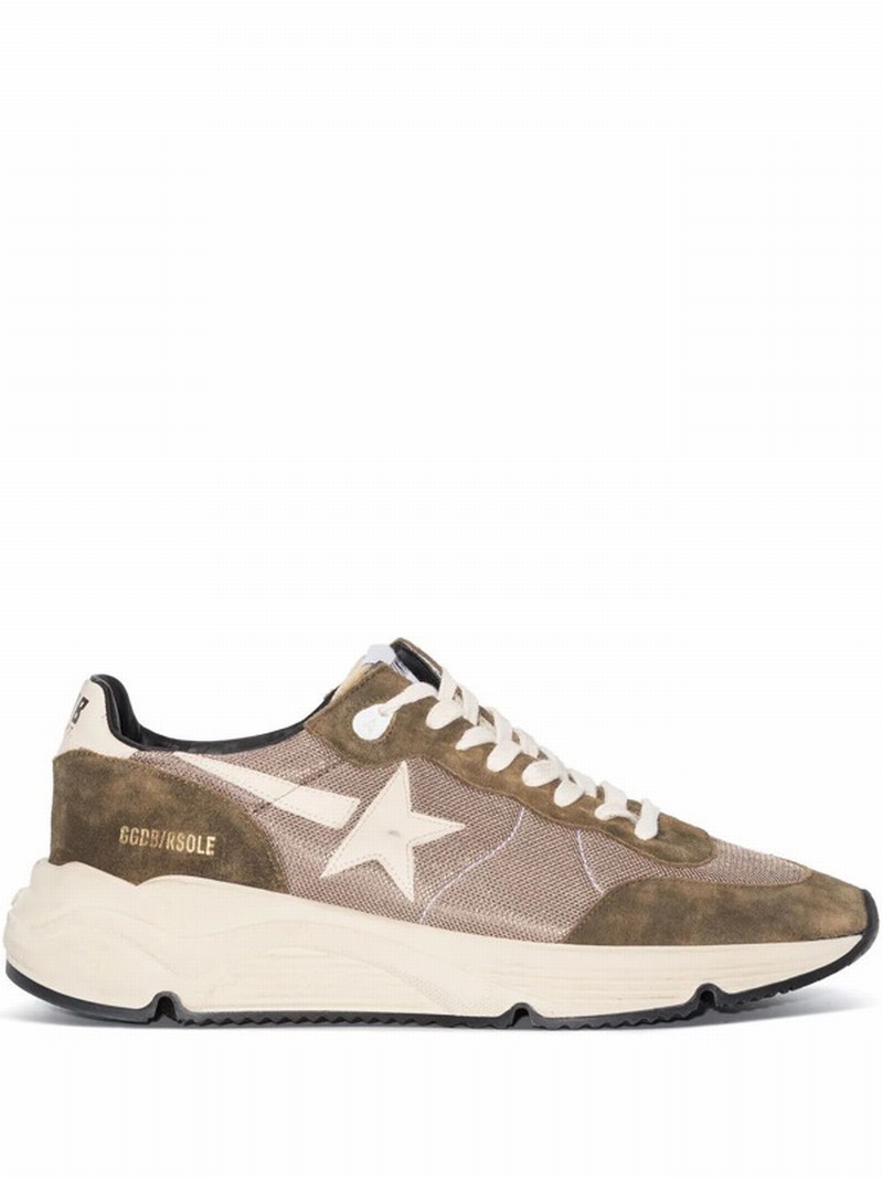 Star-patch Lace-up Sneakers In 35812 Olive Green/cream