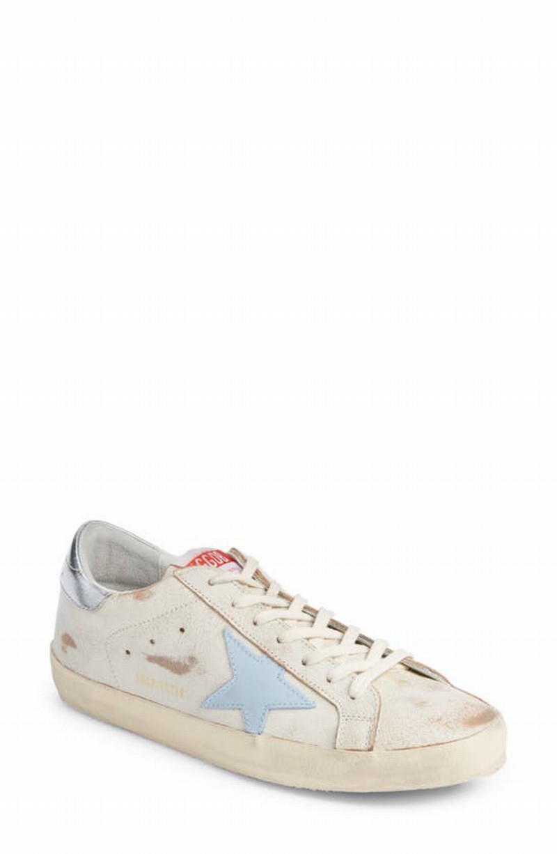 Stardan Distressed Nappa Leather Low-top Sneakers In White Blue