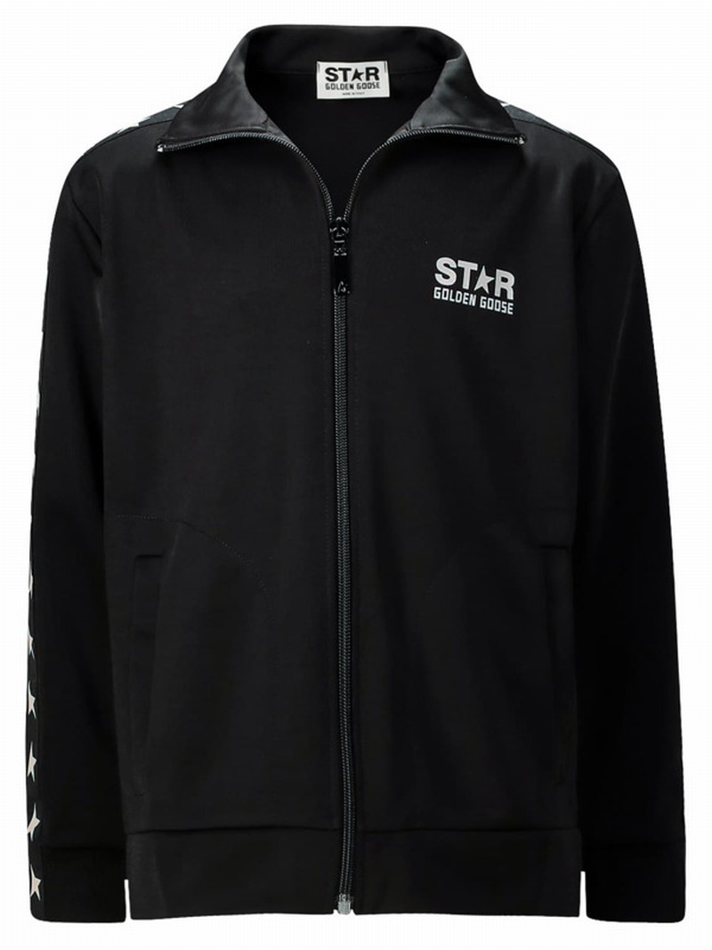 Kids' Boy's Zipped Star-printed Track Jacket In Black