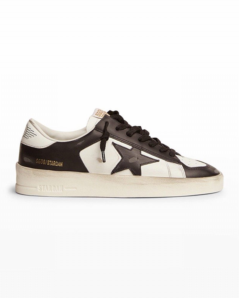 Black And White Stardan Low Top Leather Sneakers In 10283 White/black