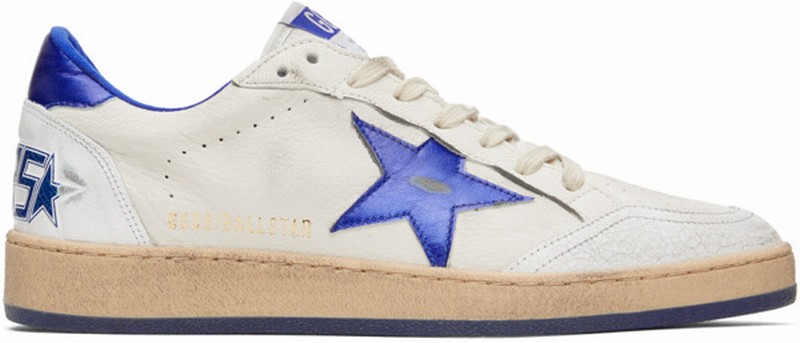 White & Blue Ball Star Sneakers In 10327 White/bluette