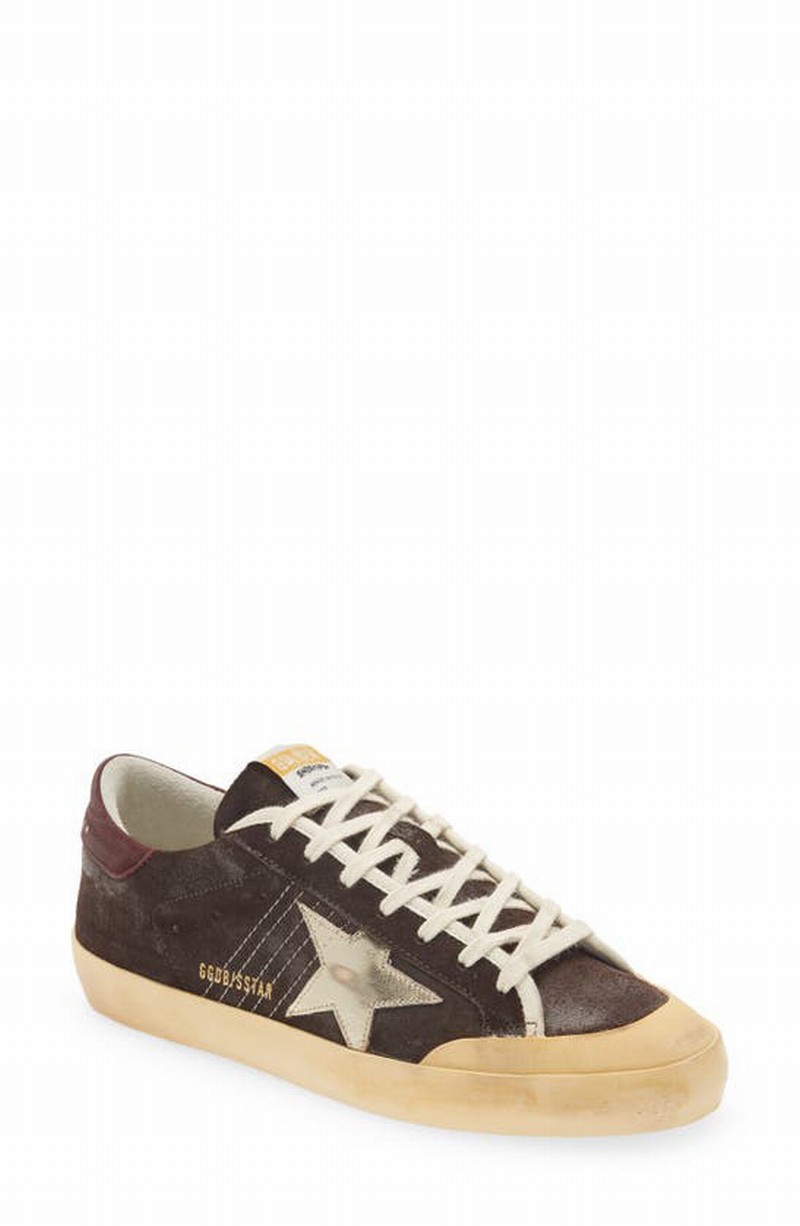 Men's Super-star Waxed Suede Low-top Sneakers In Coffee Brown/plat