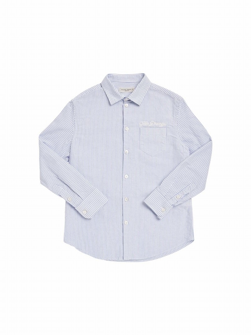 Kids' Striped Cotton Poplin Shirt In White,light Blue