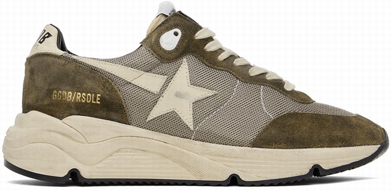 Khaki & Beige Running Sole Sneakers In 35812 Olive Green/cr